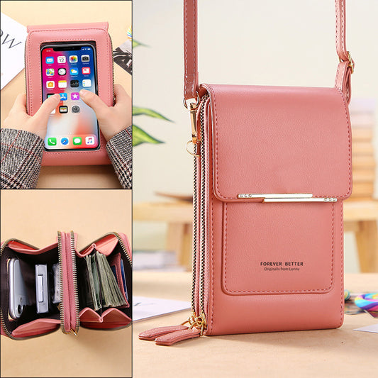 Ladies Touch Screen Mobile Phone Bag Vertical Cross Body Mobile Phone Key Coin Purse Simple Fashion Storage Bag - 2bazar4