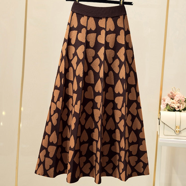 Knitted Skirt Women's New Japanese and Korean High Waist Slim Mid Length Half Length Skirt A-Line Skirt Large Swing Long Skirt - 2bazar4