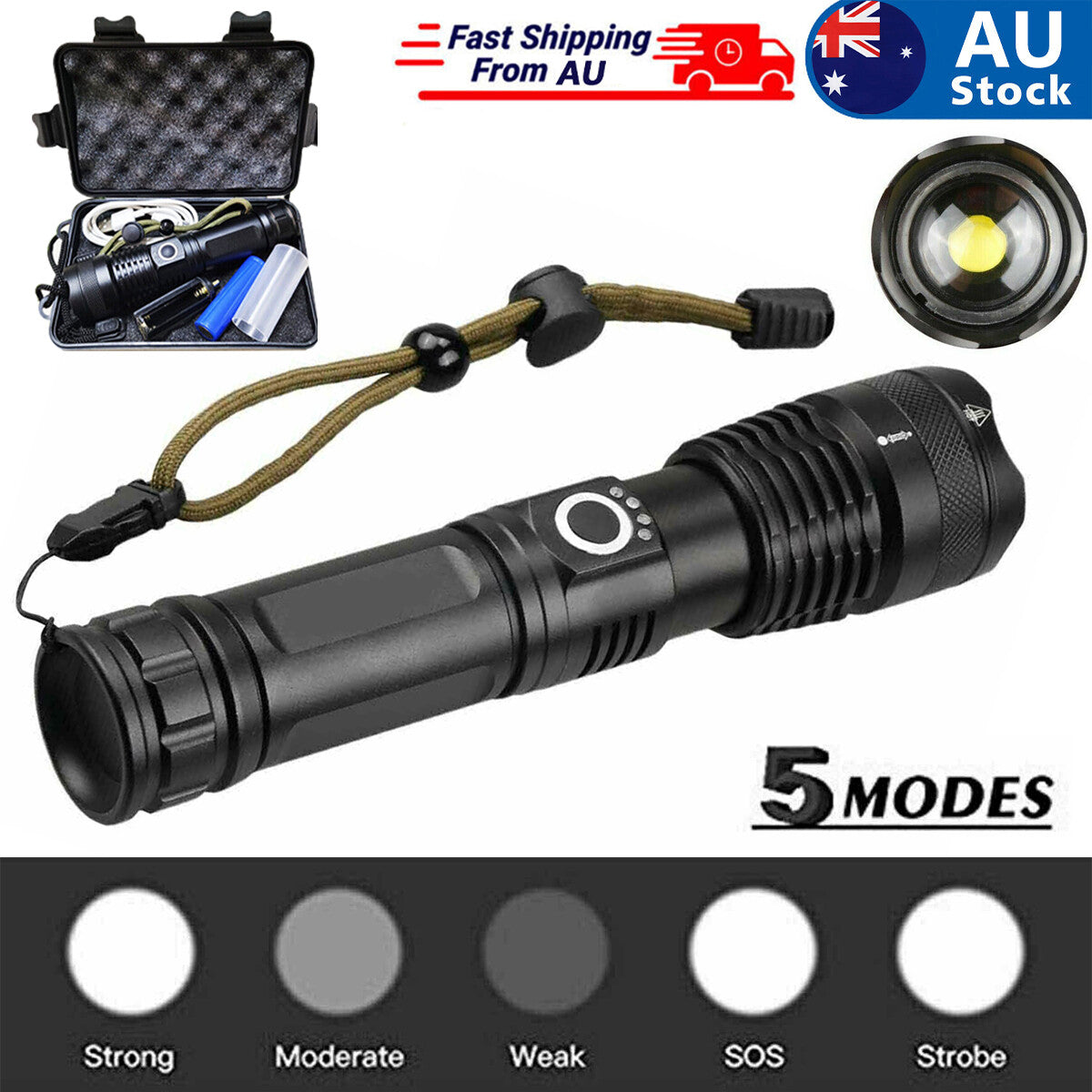 USB Rechargeable LED Flashlight 5-Mode Outdoor Camping Hiking Flashlight(Platform policies vary; relevant qualifications are attached via link, please do not list products without required qualifications)