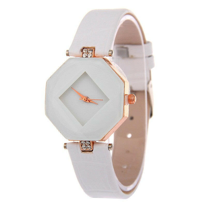 Women Watches Gem Cut Geometry Crystal Leather Quartz Wristwatch Fashion Dress Watch Ladies Gifts Clock Relogio Feminino 5 color - 2bazar4