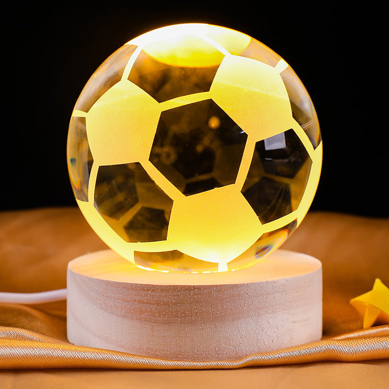Creative 3D Internal Carving Night Light Basketball Crystal Ball Decoration Gift for Men's Birthday