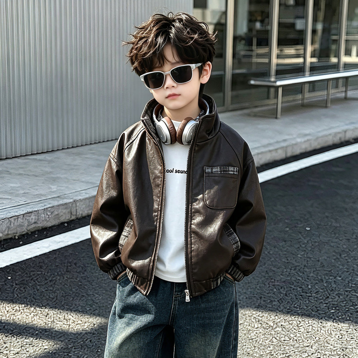 Boys' Trendy PU Leather Motorcycle Jacket Spring Autumn Cool Outerwear - product image 5