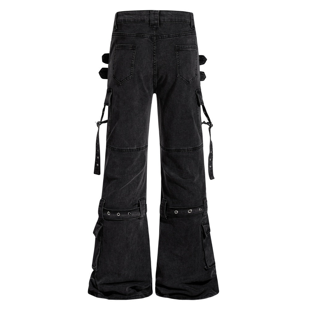 Ribbon denim bell bottom pants