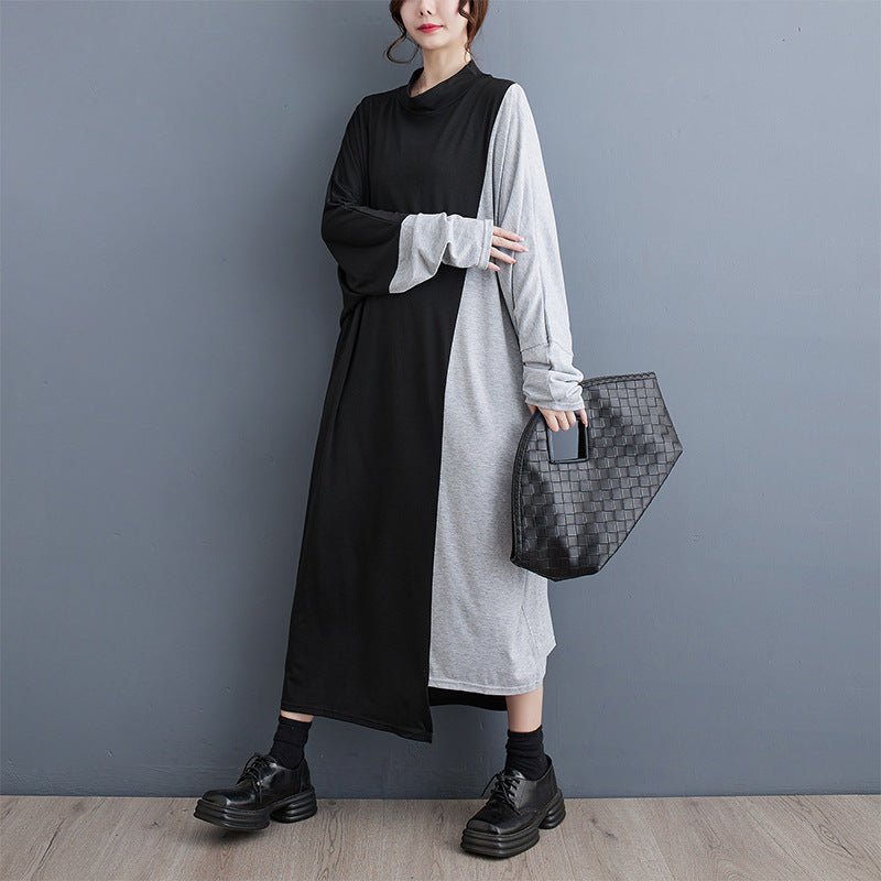 Spring Autumn Patchwork Irregular Dress Women Pullovers Sweater Dress Long Sleeve Dress Women Sweater