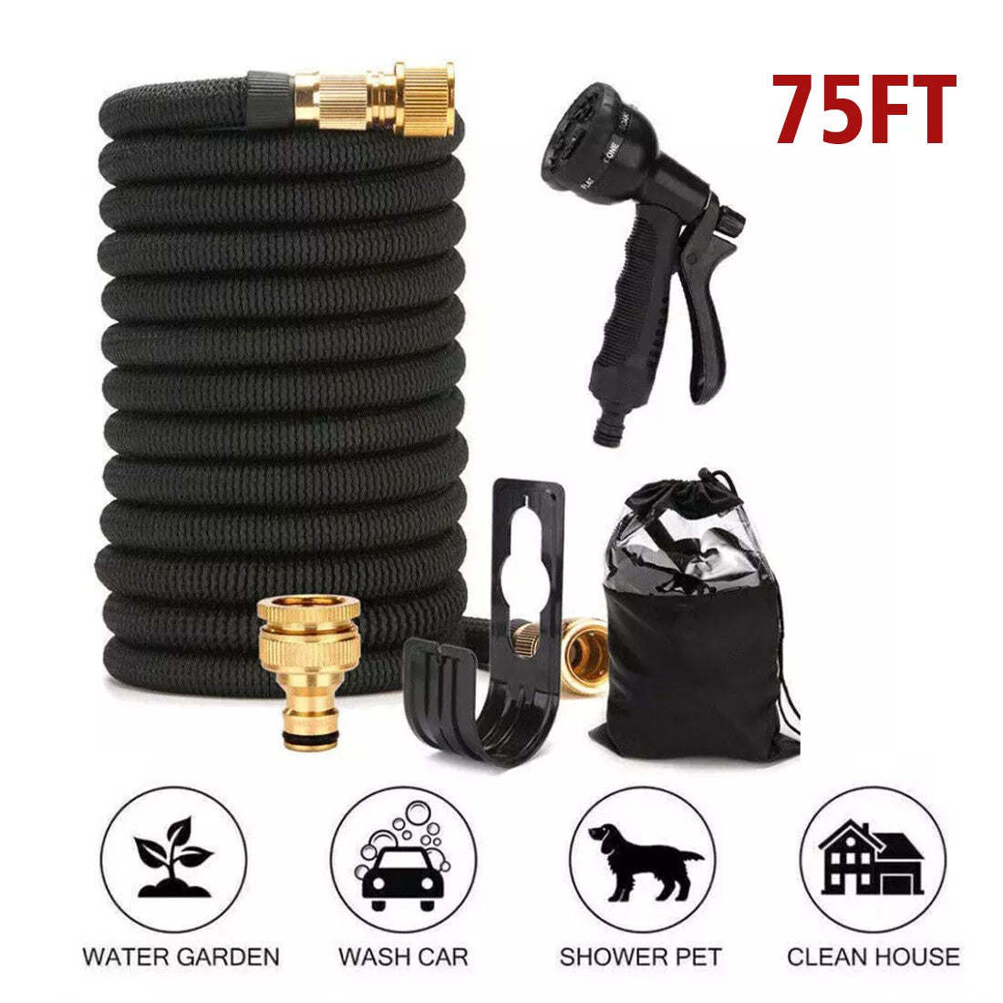 Heavy Duty 75FT Expandable Garden Hose Pipe Flexible With Water Spray Gun UK