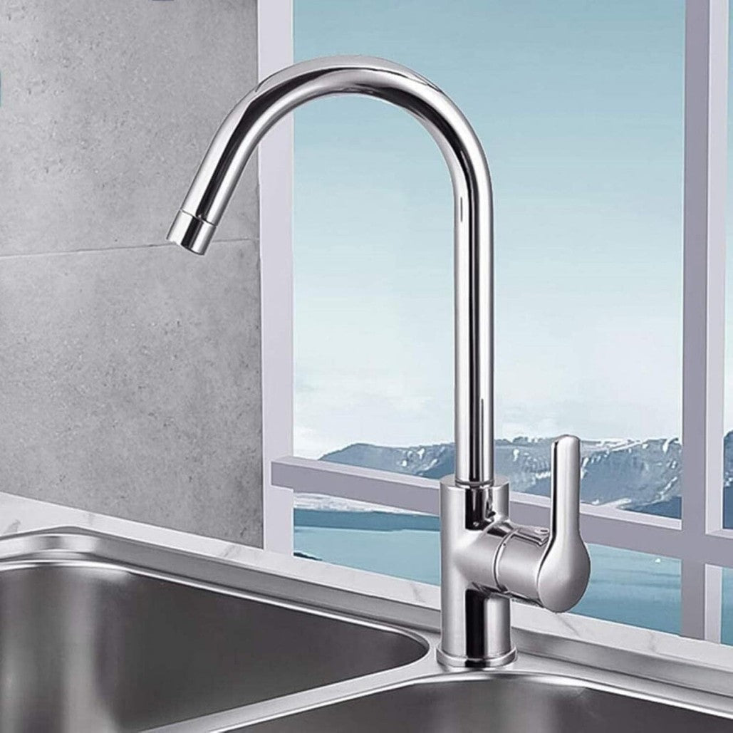 Kitchen Sink Mixer Taps Swivel Spout Single Lever Tap Mono Chrome Faucet Modern
