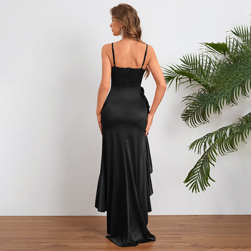 Strap and ruffle edge dress for women