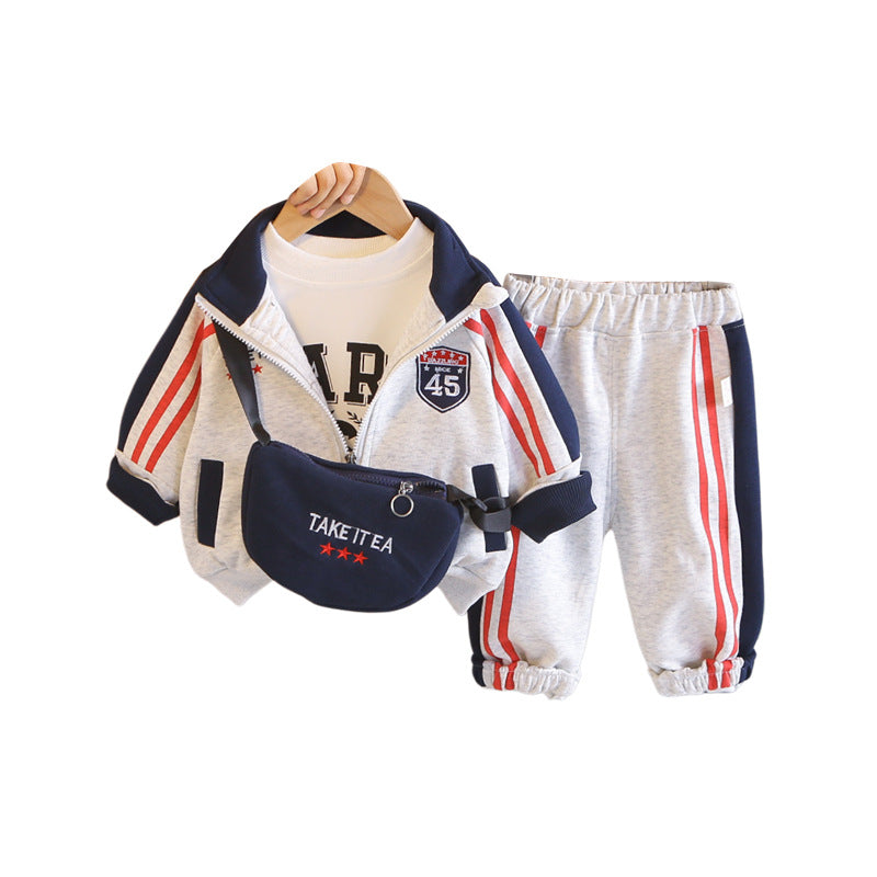 Boys 0-4 Years Old Spring Autumn Piped Letter Jacket Bag 3-Piece Set - product image 5