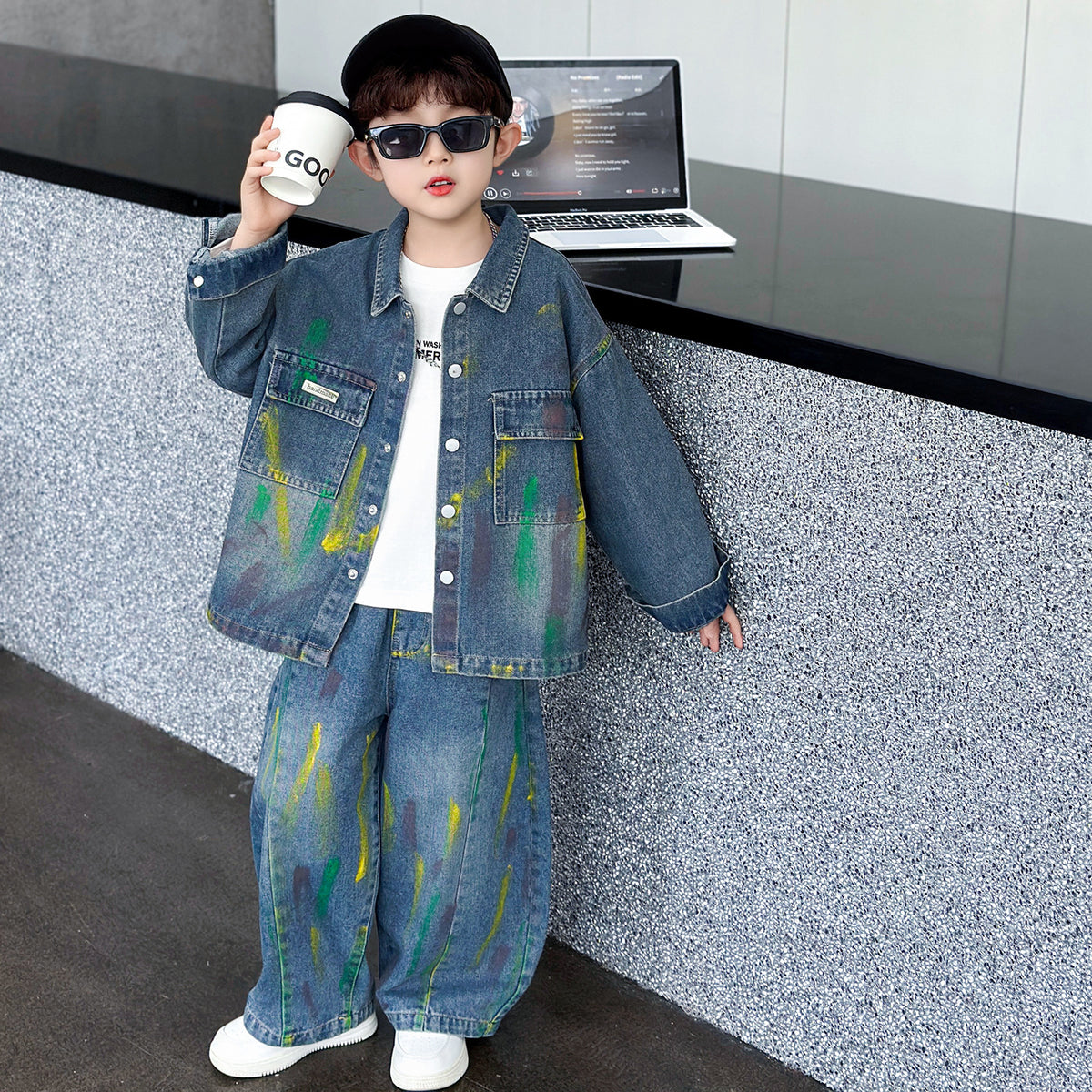 Boys Spring Denim Jacket Pants Two-Piece Set