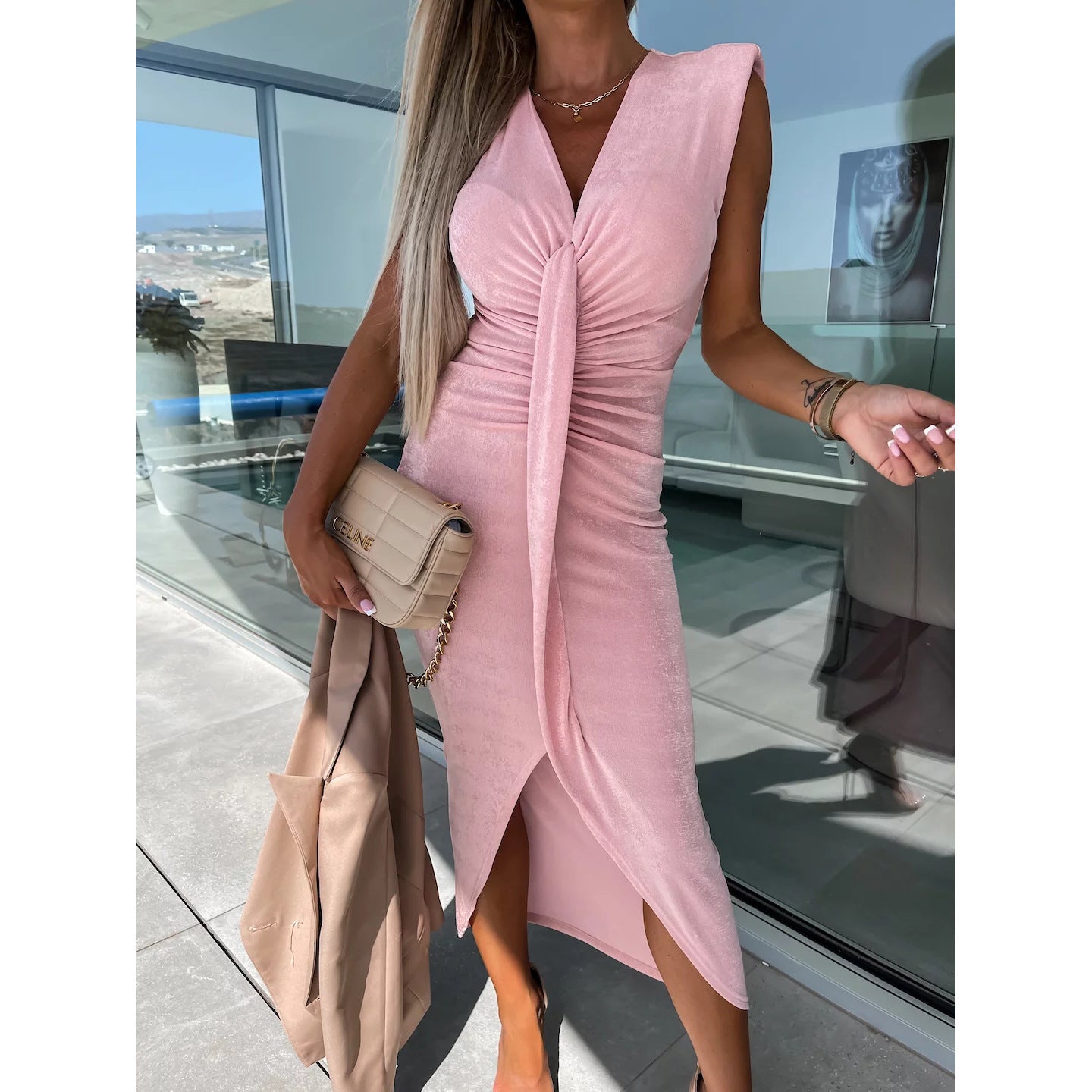 Pleated Casual Dress for Women - Loose Fit Vacation Dress