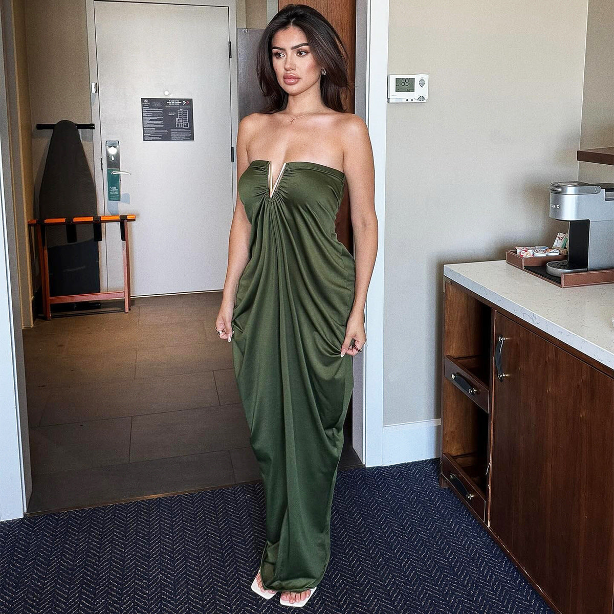 Metal trimmed strapless dress for women