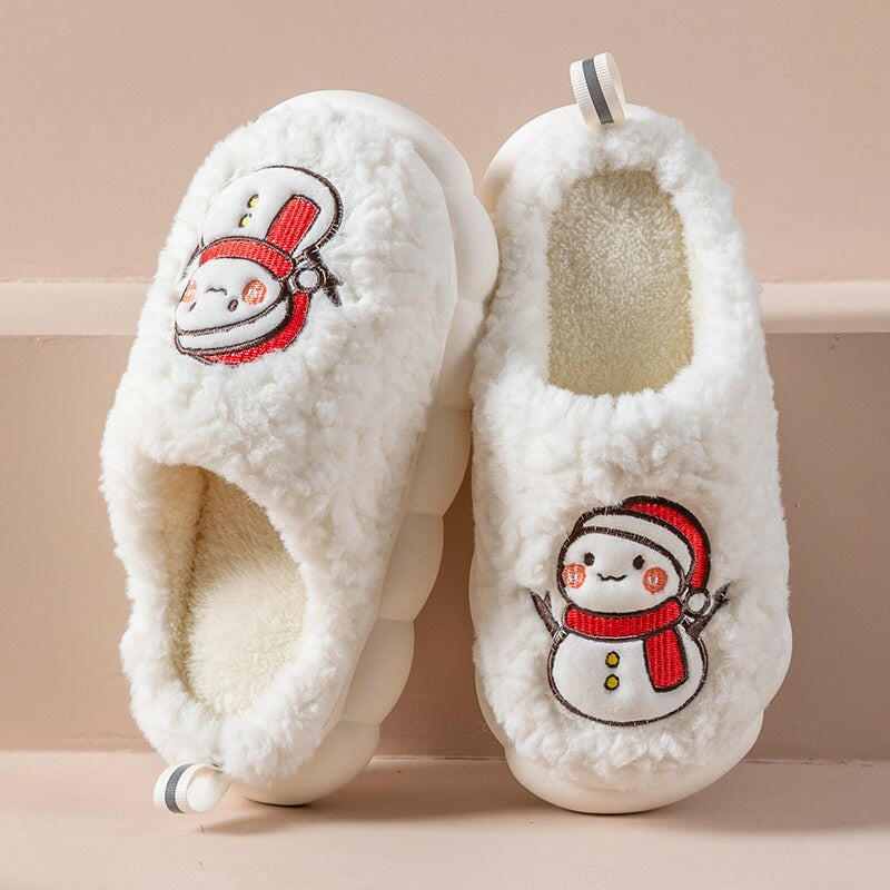 Cute Snowman Slippers Winter Indoor Household Warm Plush Thick-Soled Anti-slip Couple Home Slipper Soft Floor Bedroom House Shoe - 2bazar4