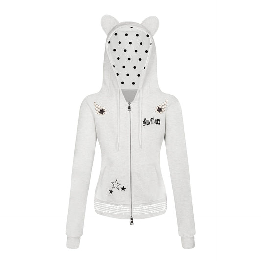 Women's Bear Ear Zip-Up Cropped Hoodie