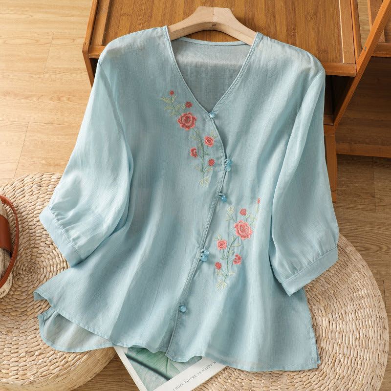 Embroidered shirt top for women