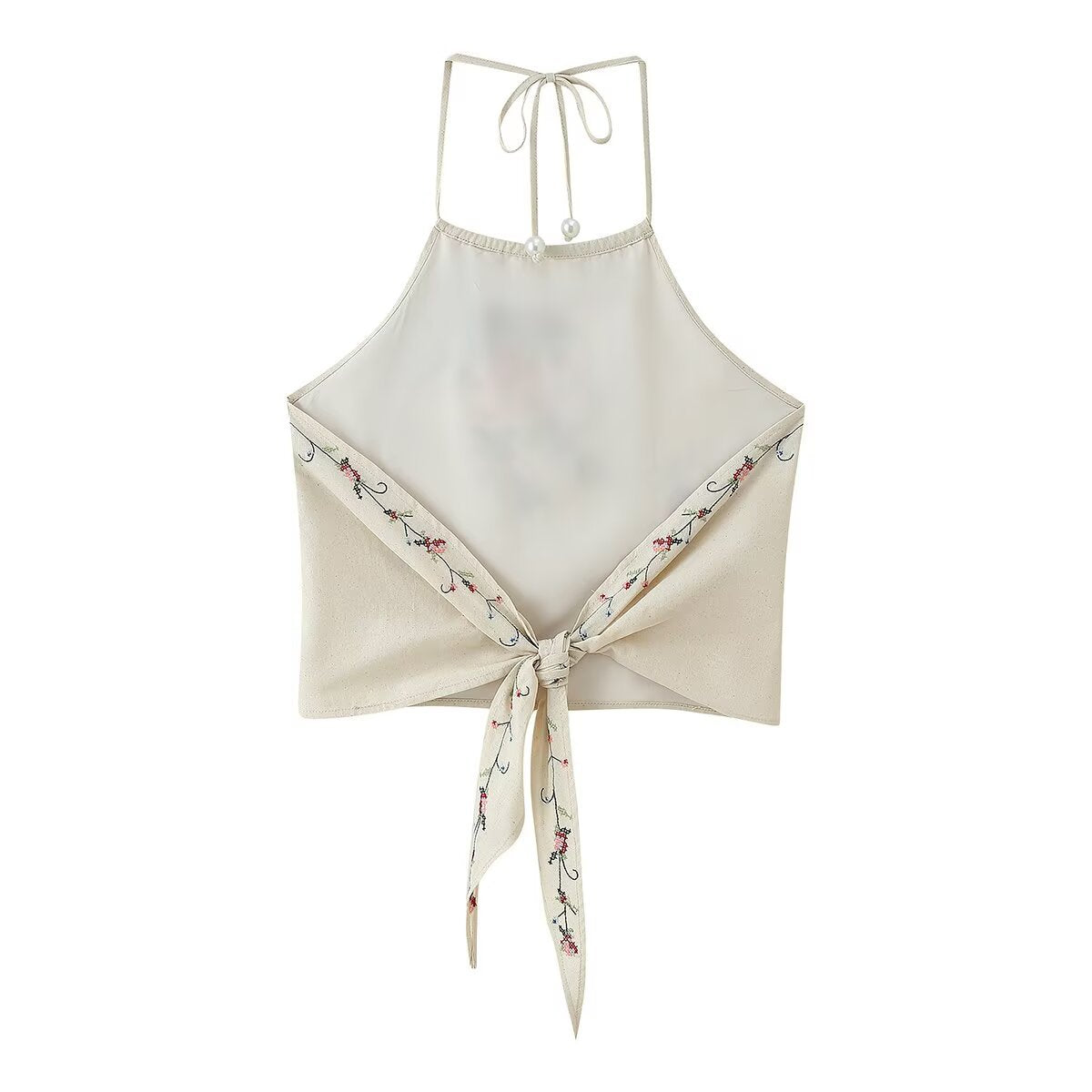 Hanging collar flower embroidered top