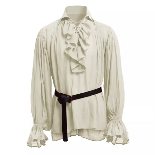 Medieval men's retro performance costume with lace up puffy sleeves top