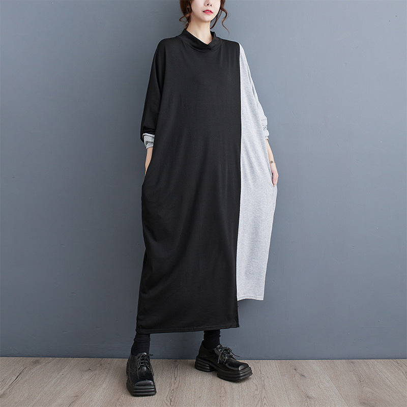 Spring Autumn Patchwork Irregular Dress Women Pullovers Sweater Dress Long Sleeve Dress Women Sweater