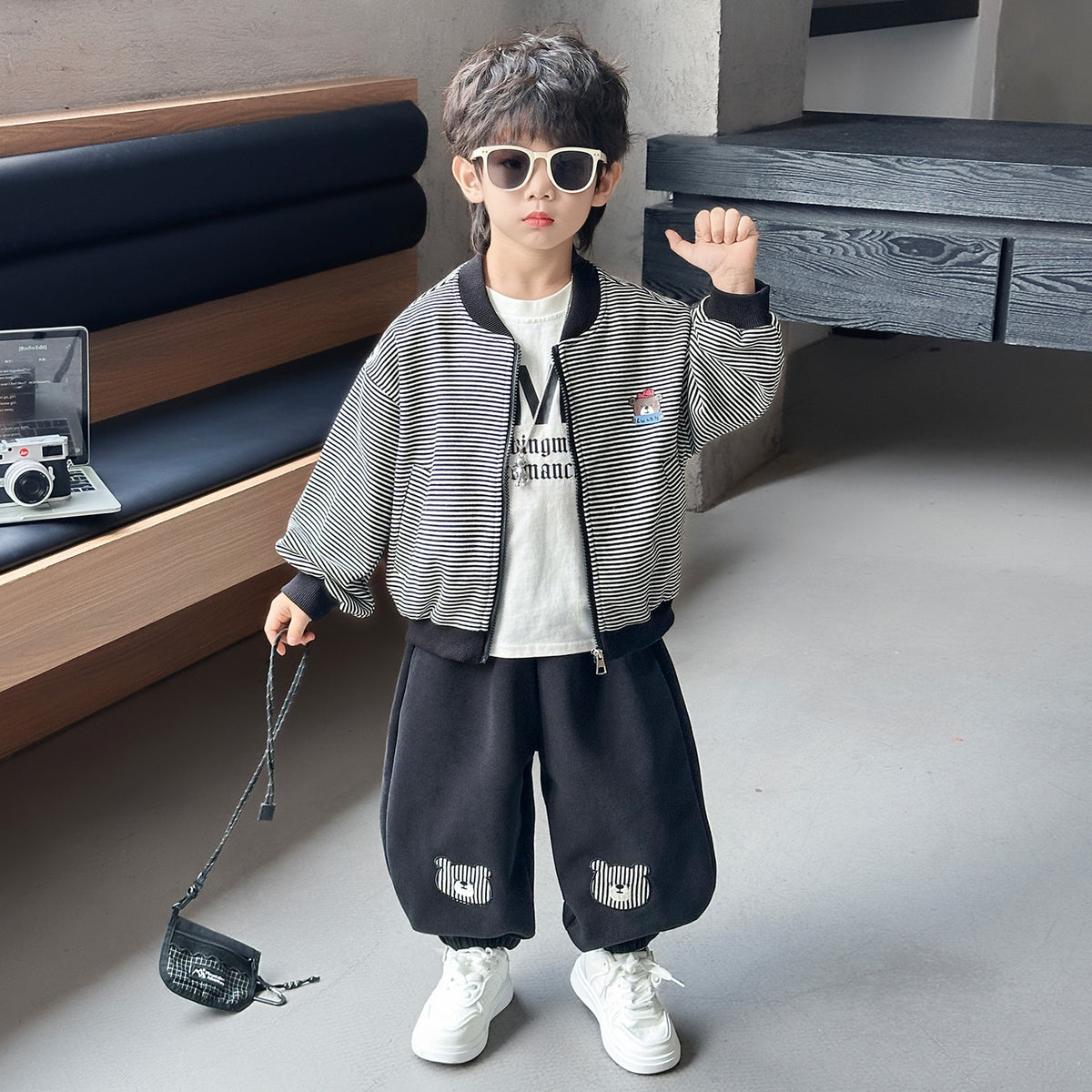 Boys' Striped Layered-Look Hoodie & Trousers Set