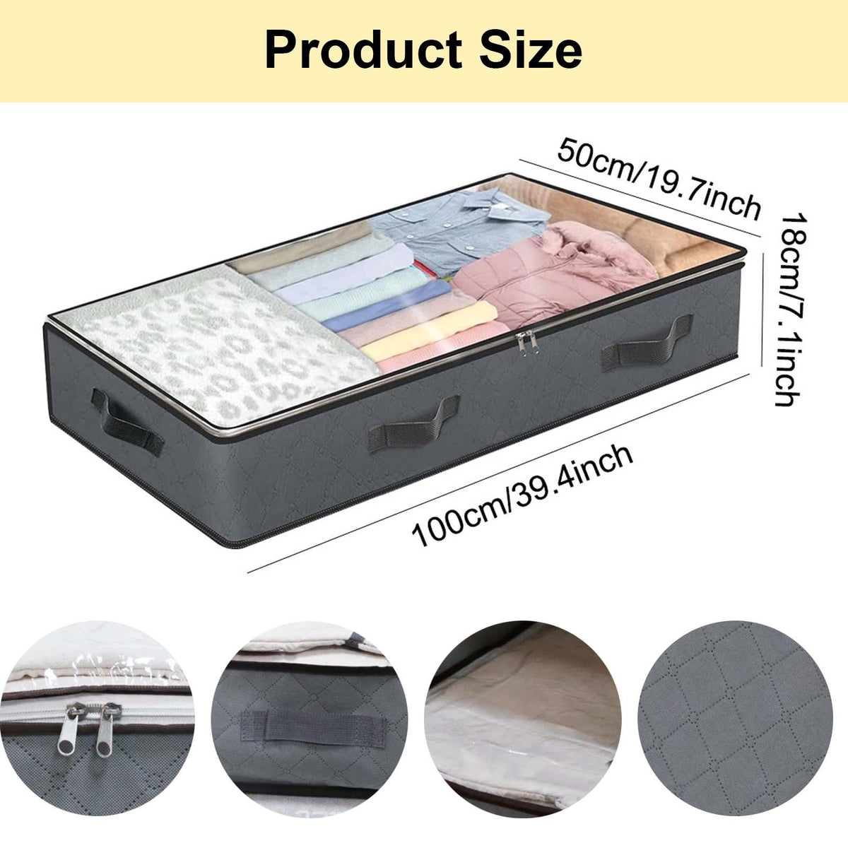 4PCS 90L Large Underbed Storage Bag Clothes Zipped Organizer Fabric Storage Bag