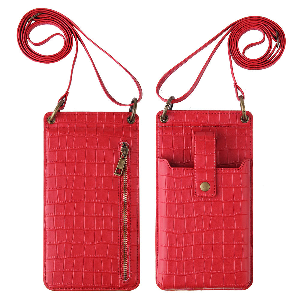 New Multi Function Messenger Vertical Retro Mini One-Shoulder Crocodile Pattern Coin Purse Mobile Phone Bag - 2bazar4