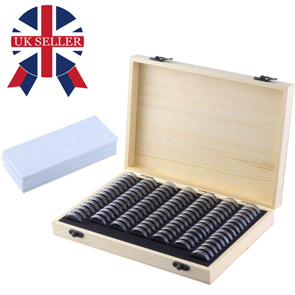 100Pcs Coins Display Storage Box Case Capsules-Wooden For Collectible Coin UK