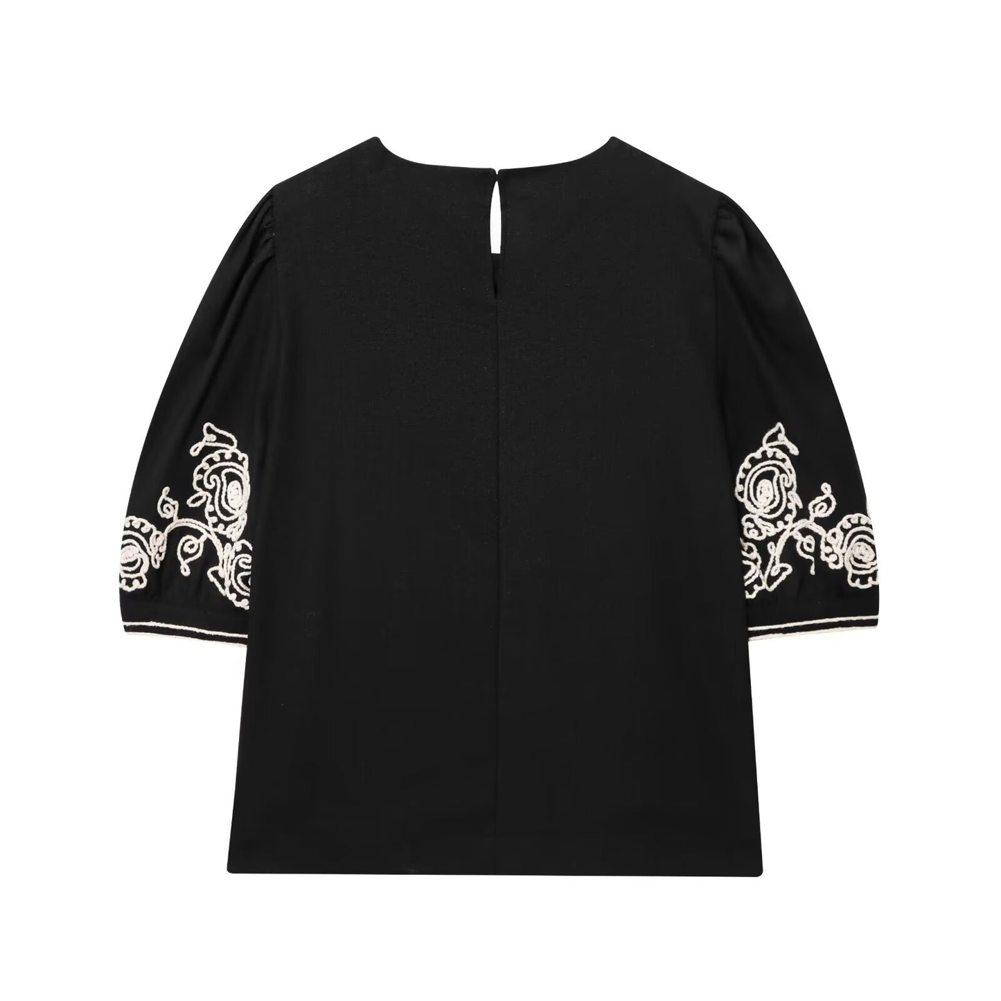 Women's Linen Blend Embroidered Top + Embroidered Wide-leg Pants Set