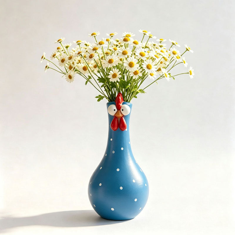 Hand-Painted Rooster Vase Sculpture – Colorful Resin Home Decor