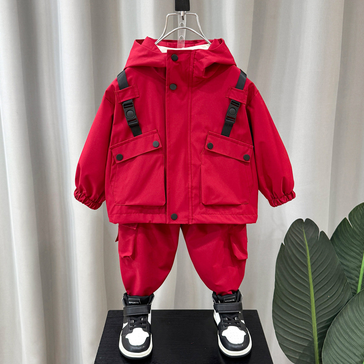 Boys' Cargo Hooded Jacket & Pants Set – Red/Black - product image 5