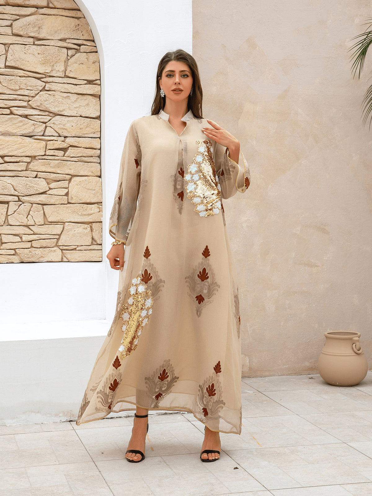 Bead embroidered dress for women
