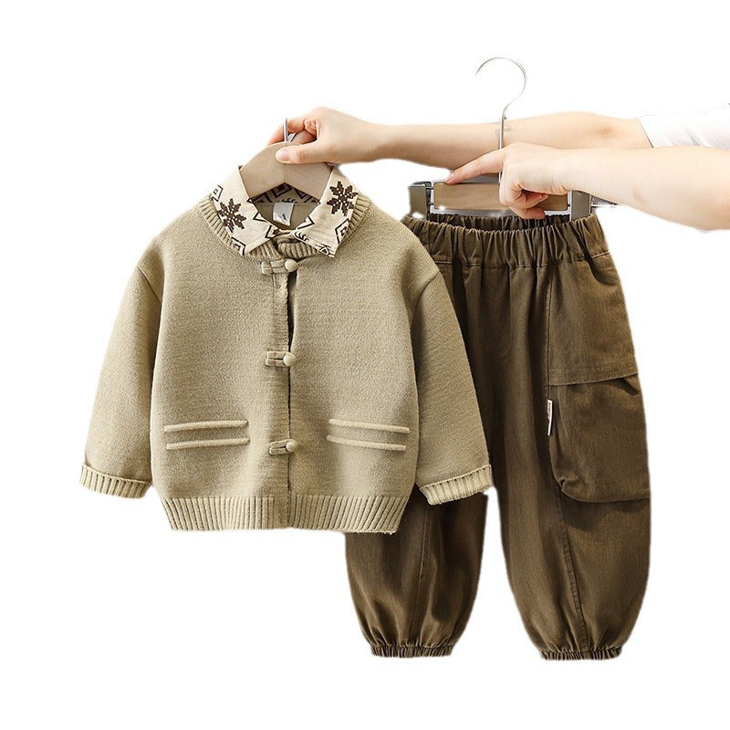 Boys Floral Cardigan 3-Piece Set with Shirt and Sweater for Spring Autumn - product image 5