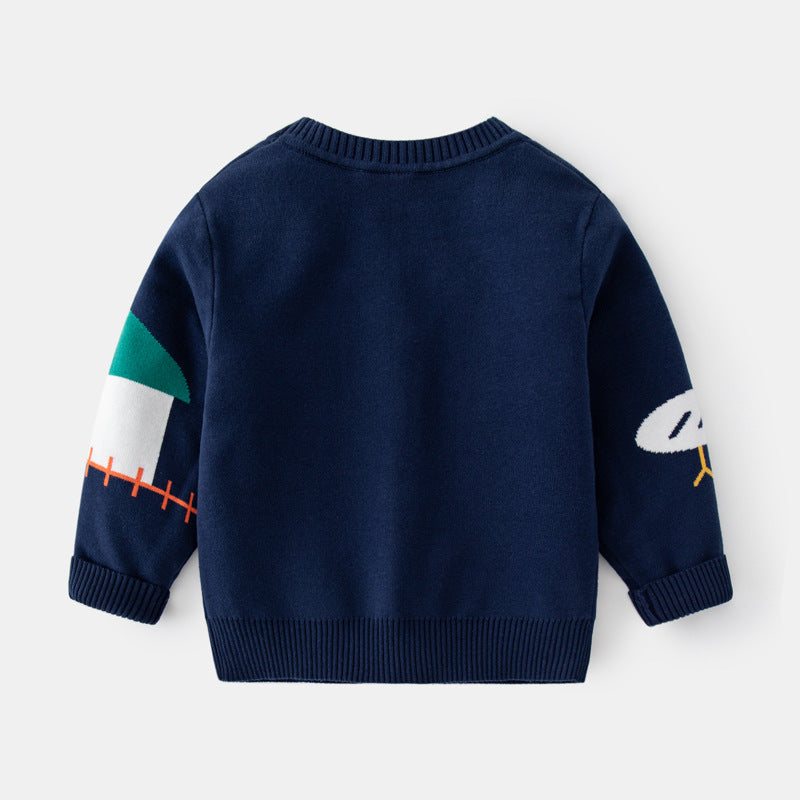 Boys' Autumn Double-Layer Cotton Knit Cardigan Jacket with Cartoon Jacquard - product image 2