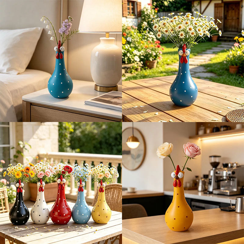 Hand-Painted Rooster Vase Sculpture – Colorful Resin Home Decor