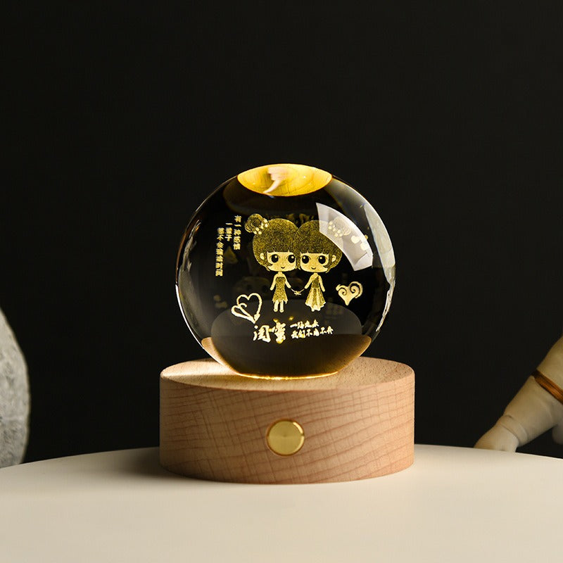 Starry Sky Astronaut White Crystal Ball Glow 3D Sculpture Night Light Customized Desktop Decoration