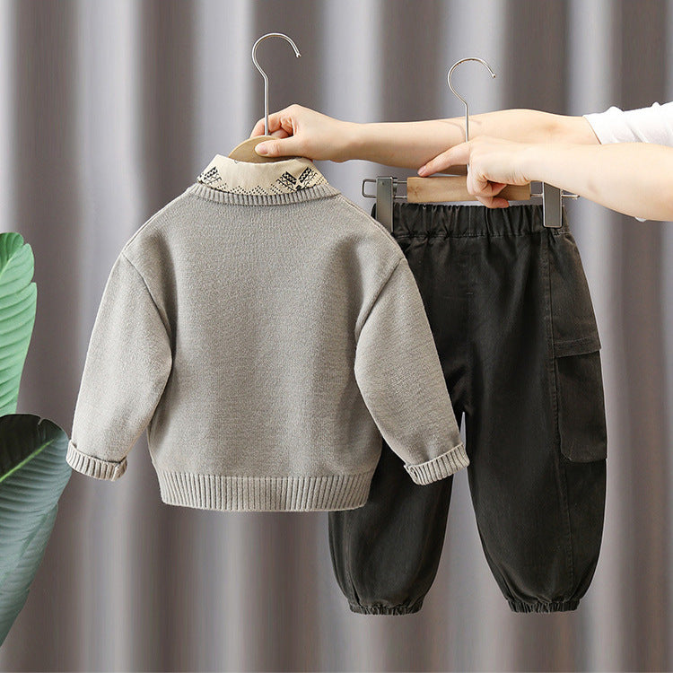 Boys Floral Cardigan 3-Piece Set with Shirt and Sweater for Spring Autumn - product image 3