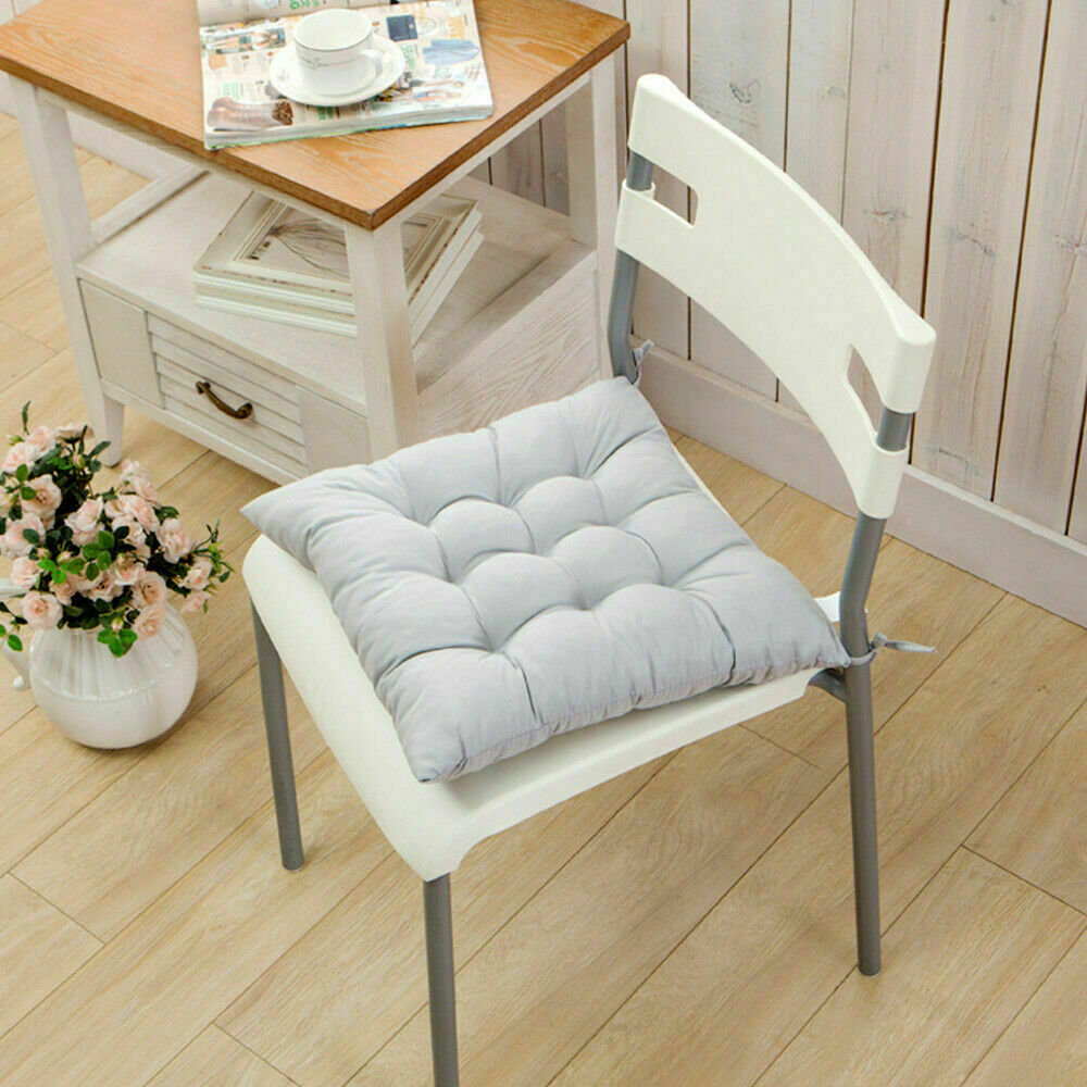 4 Pack Seat Pad Dining Room Garden Kitchen Chair Seat Cushions Tie On Plain UK