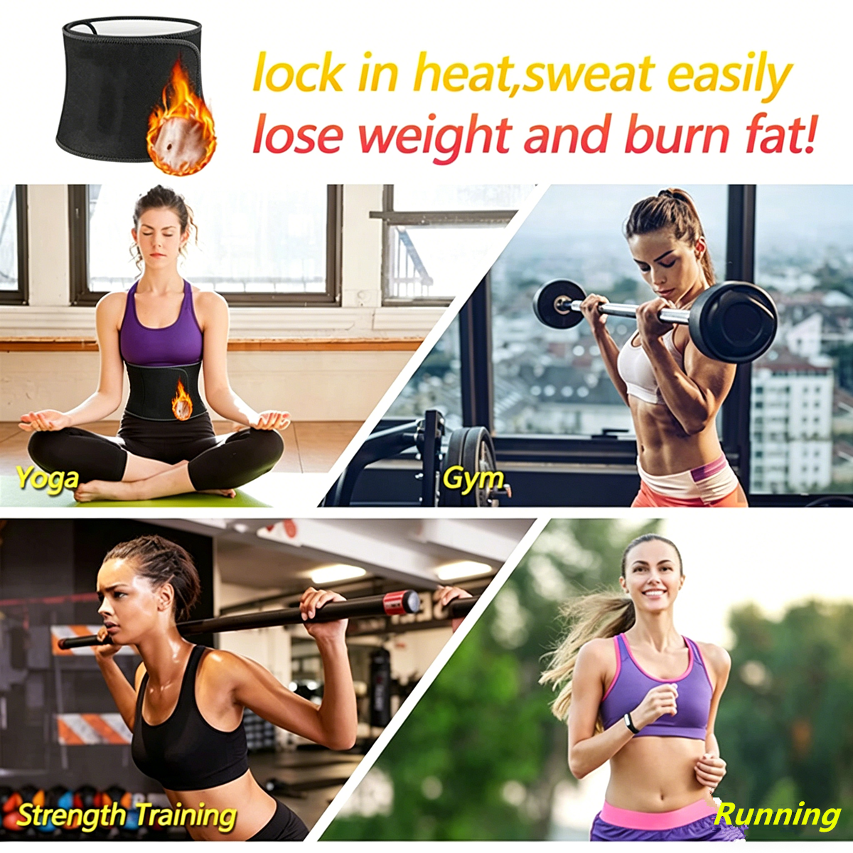 Waist Trimmer Belt Sport Workout Shaper Burner Slimming Belt W/ Phone Pocket Black