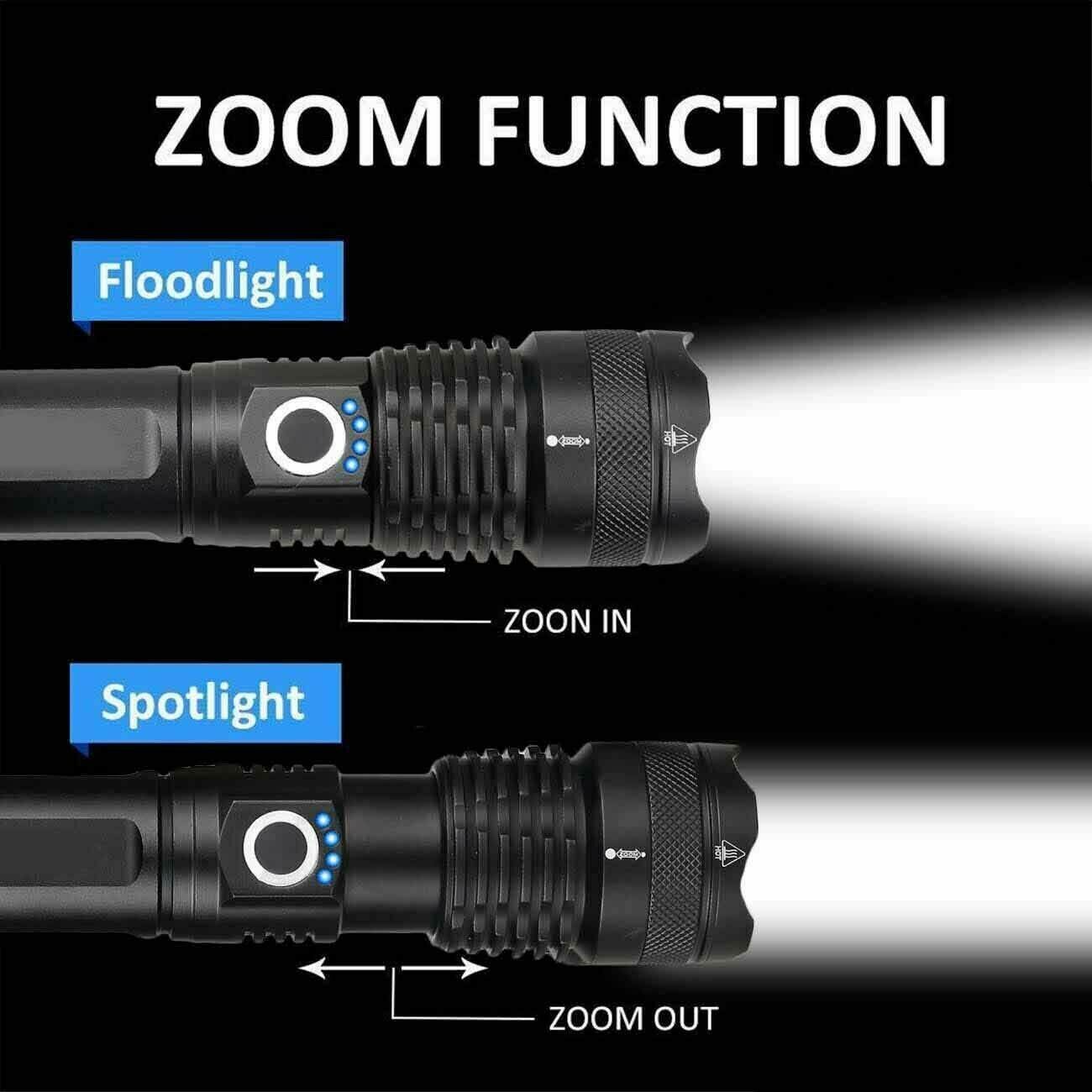 One Set USB Rechargeable LED Flashlight 5-Mode Outdoor Camping Hiking Flashlight W/Box
