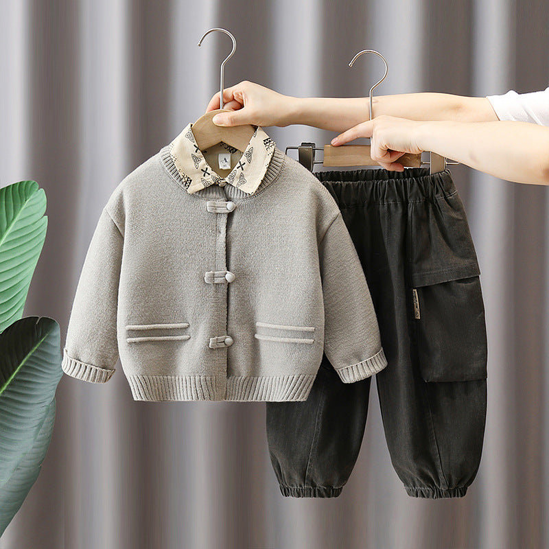 Boys Floral Cardigan 3-Piece Set with Shirt and Sweater for Spring Autumn - product image 2