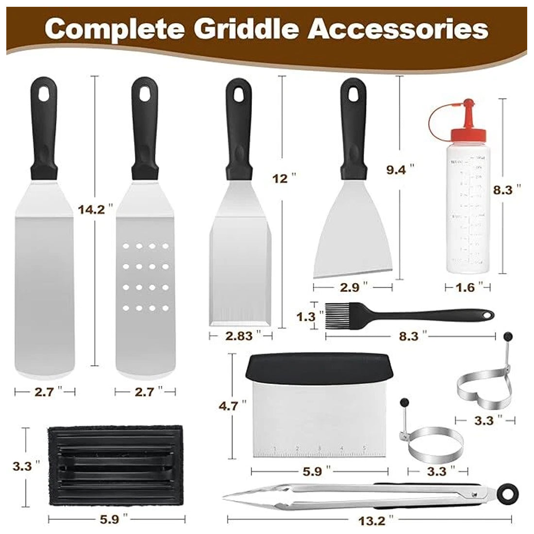 14 Pcs Professional Stainless Steel Griddle Grill Tools Set BBQ Accessories UK