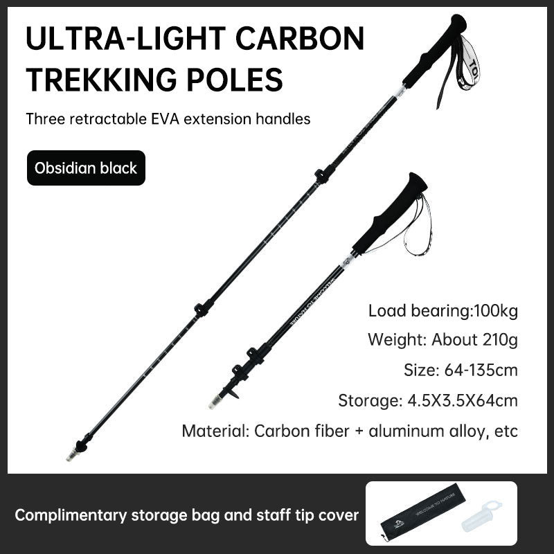 Outdoor Camping Alpenstock Carbon Ultra Light Telescopic Walking Stick Folding Non-slip Walking Stick Mountain Hiking Equipment - 2bazar4