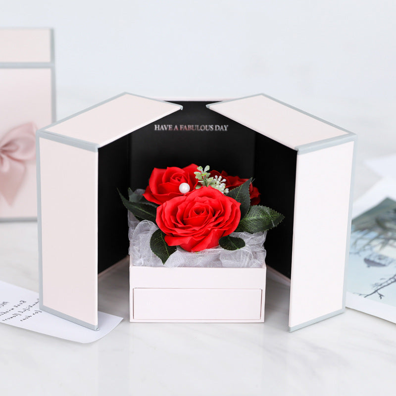 Valentine's Christmas Gift Girlfriend Creative Rose Flower Jewelry Gift Box Soap Flower + Free 100 Kinds of I Love You Necklace 1 - 2bazar4