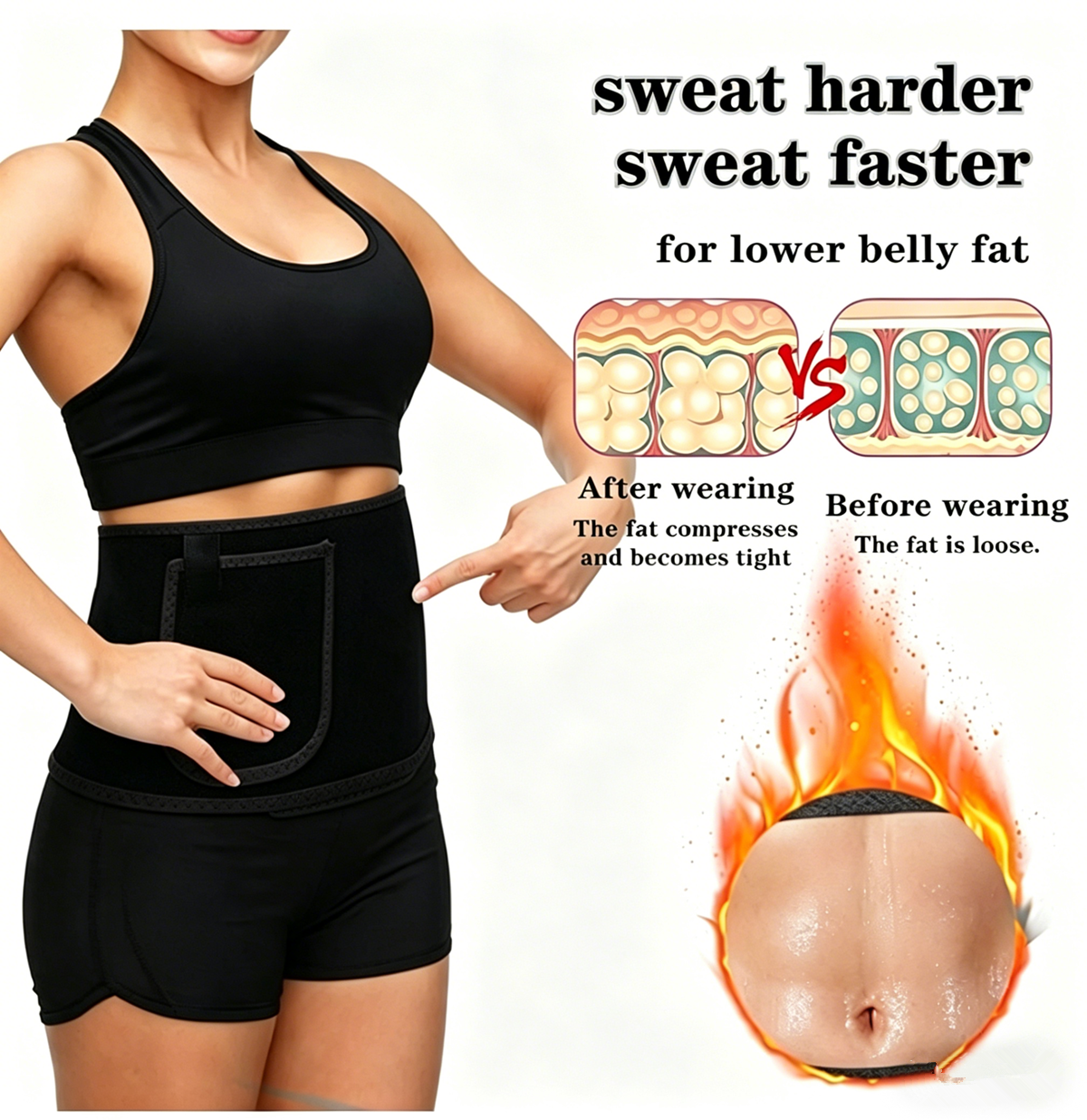 Waist Trimmer Belt Sport Workout Shaper Burner Slimming Belt W/ Phone Pocket Black