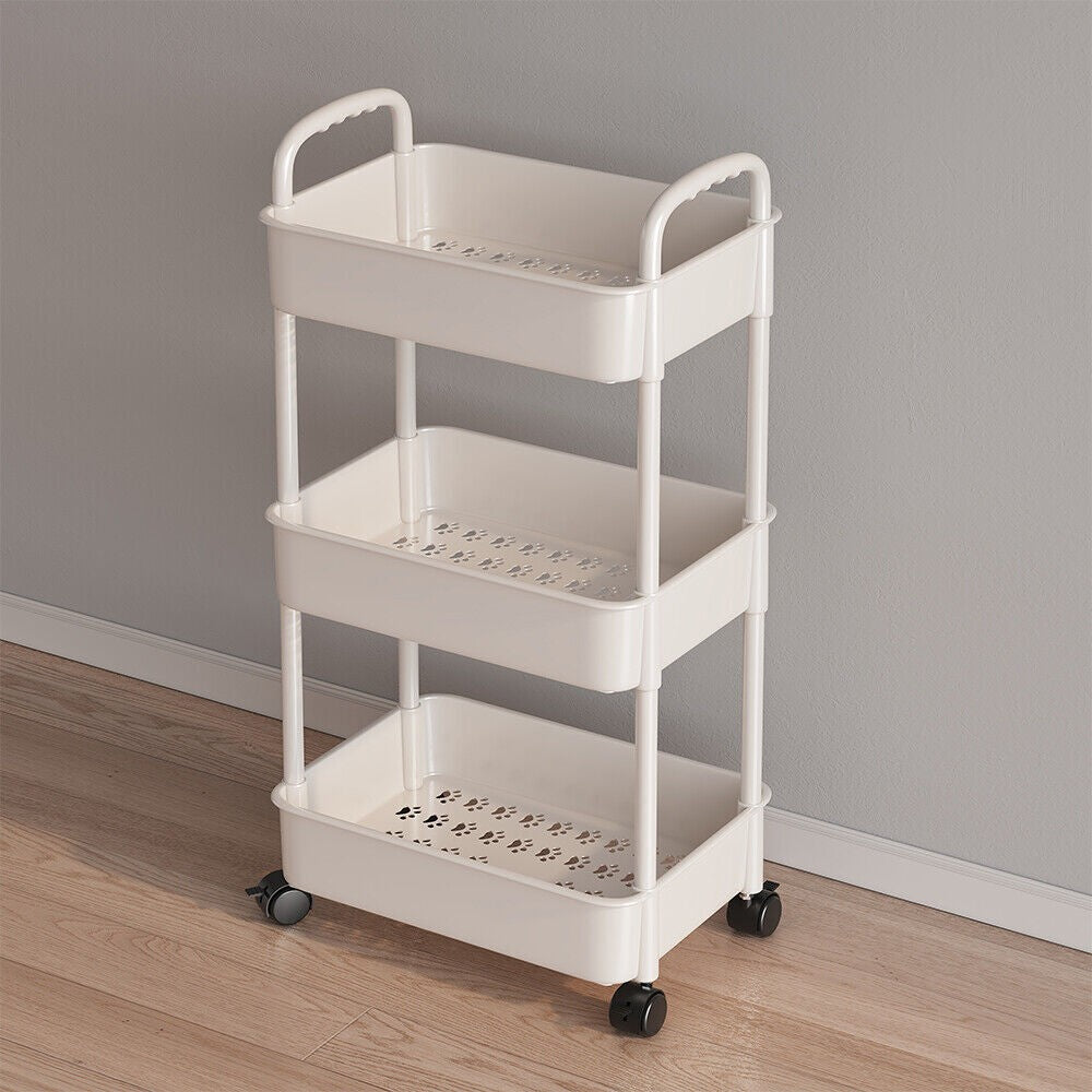 3 Tier Storage Trolley Cart on Wheels Kitchen Bathroom Laundry Rolling Rack