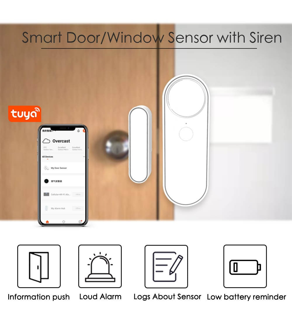 Smart Life Tuya Wifi Window Detector Door Open Close Sensor Security Contact Wifi Smart Door Sensor - 2bazar4