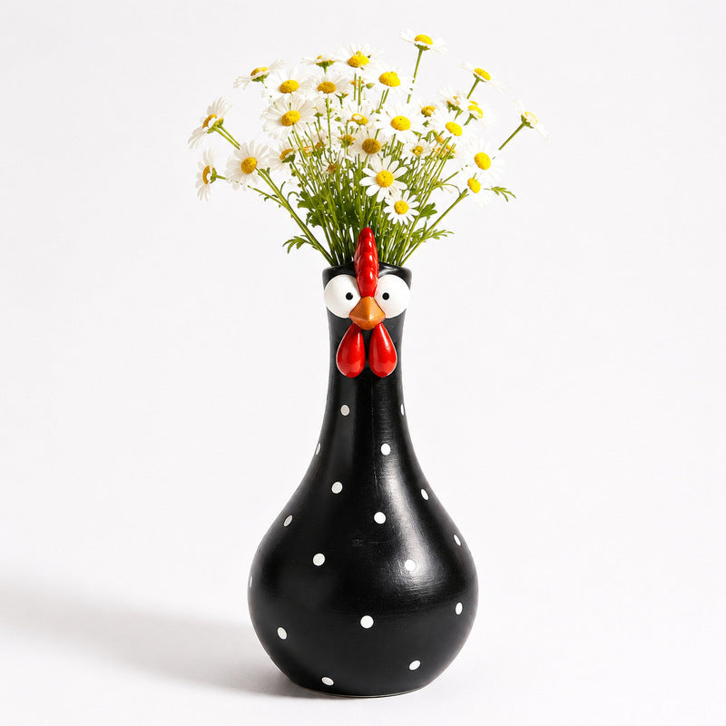 Hand-Painted Rooster Vase Sculpture – Colorful Resin Home Decor