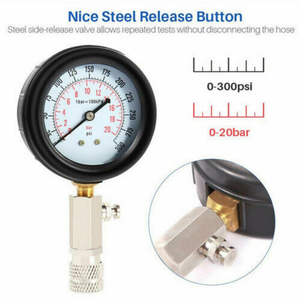 Petrol Engine Cylinder Pressure Tester for Car Compression Test Gauge Kit Set UK