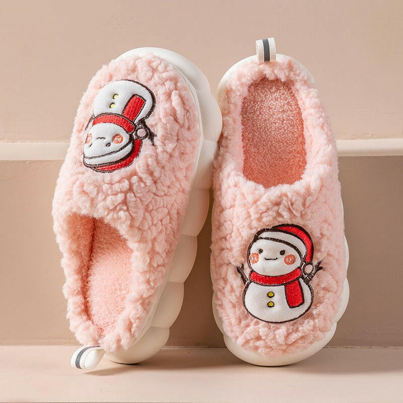 Cute Snowman Slippers Winter Indoor Household Warm Plush Thick-Soled Anti-slip Couple Home Slipper Soft Floor Bedroom House Shoe - 2bazar4