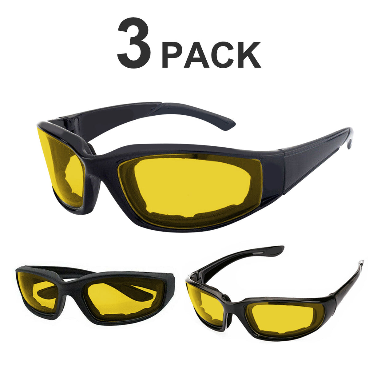 3 pairs Motorcycle Sports Biker Riding Glasses Wind Resistant Eye Protection Sports Goggles Cycling Glasses Sunglasses Yellow Color