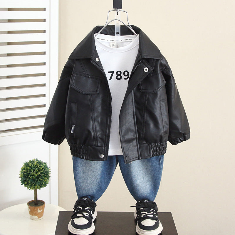Stylish PU Leather Jacket for Boys Autumn Spring Casual Outerwear - product image 7