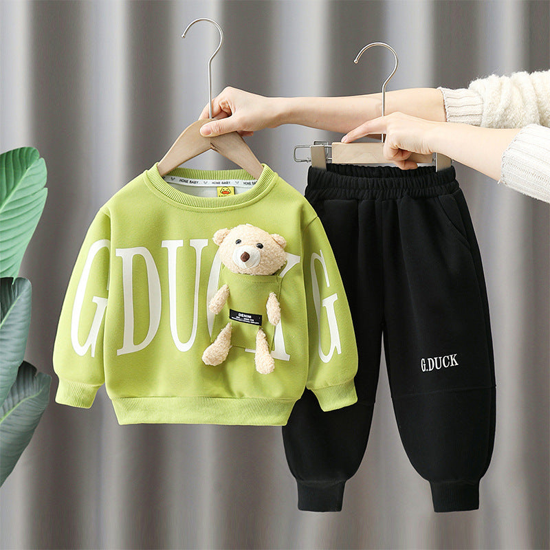 Cartoon Little Yellow Duck Hoodie Two-Piece Set for Boys Autumn Spring